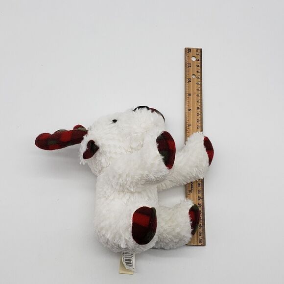 White Holiday Christmas Moose Stuffed Animal with Red Plaid Antlers Plush - Picture 5 of 6